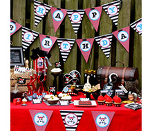 Pirate Birthday Party Printables Collection - Black, Red, Grey and Blue